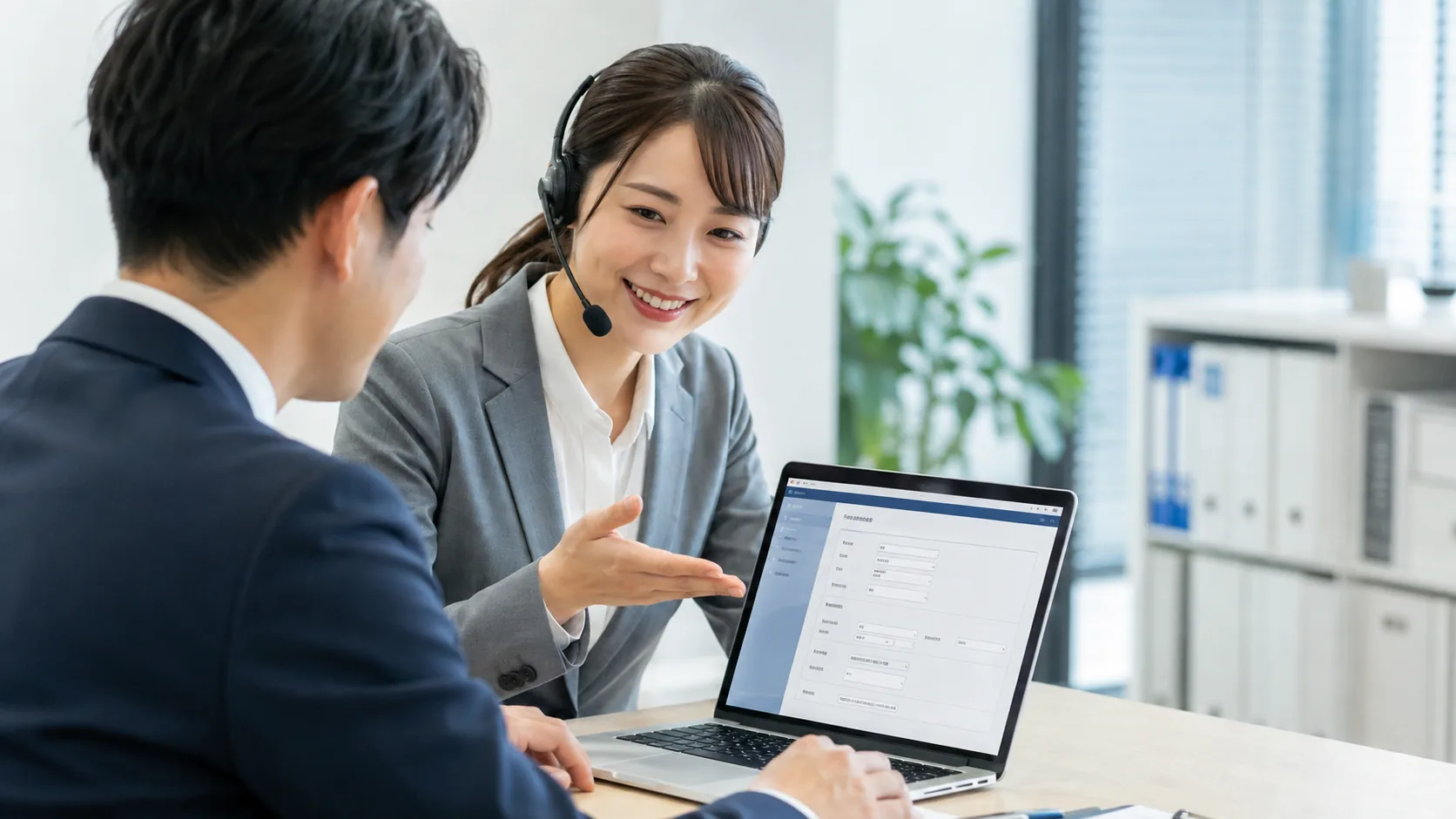画面を見ながら届出方法を案内するオンラインサポート担当者