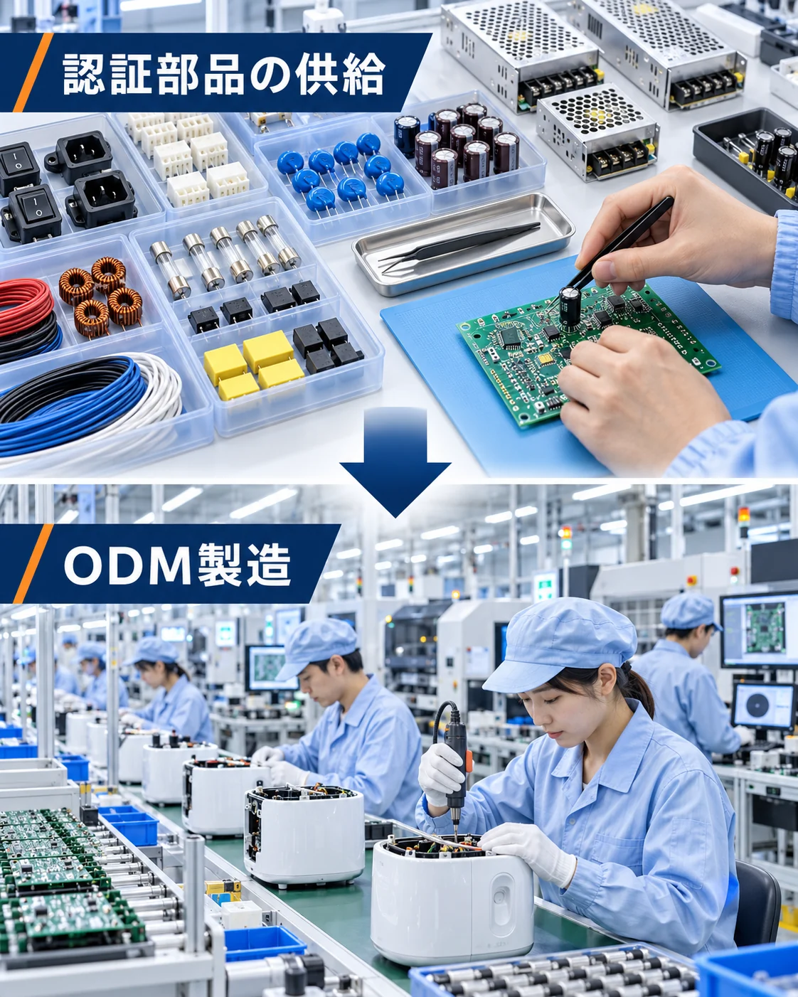 認証部品の供給とODM製造のイメージ