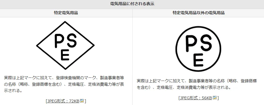 特定電気用品と特定電気用品以外の電気用品のラベルの違い