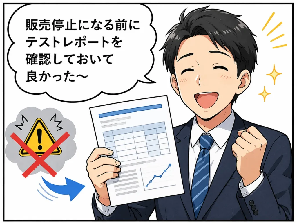 販売停止になる前にテストレポートを確認しておいて良かった～